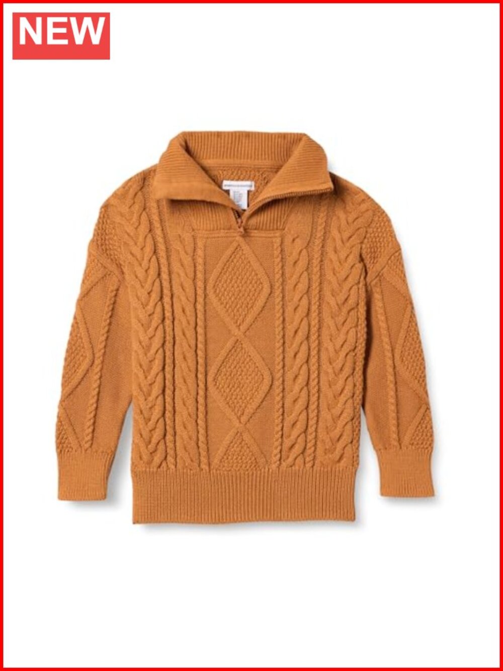 Boys Quarter-Zip Cotton Cable-Knit Sweater Relaxed Fit Funnel Neck